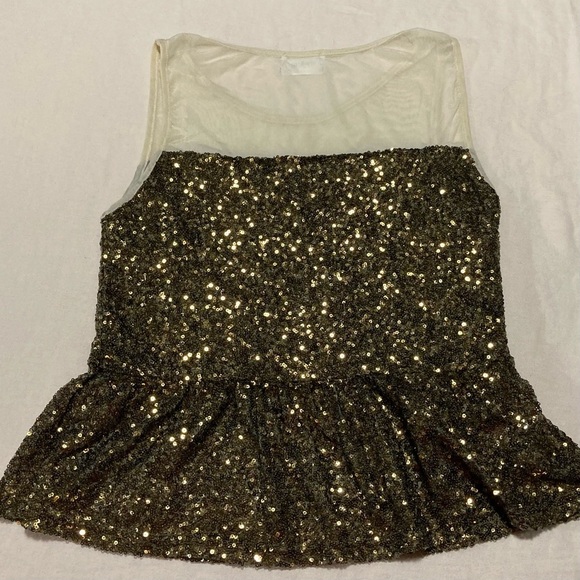 My-Kim Gold Sequin Sleeveless Top with Peplum - Picture 2 of 16
